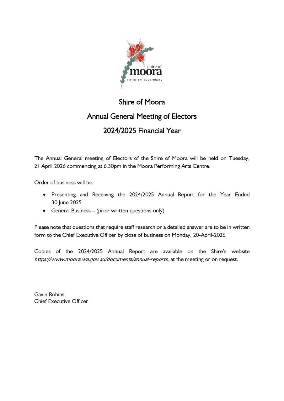 PUBLIC NOTICE - Annual General Meeting of Electors 2024/2025 Financial Year